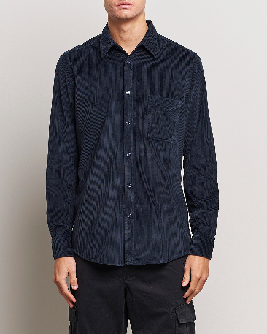 Men | Corduroy Shirts | BOSS ORANGE | Relegant Corduroy Shirt Dark Blue