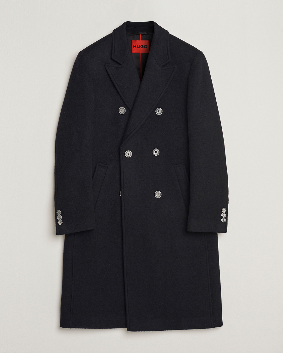 Men | Coats & Jackets | HUGO | Miroy Wool Double Breasted Coat Black