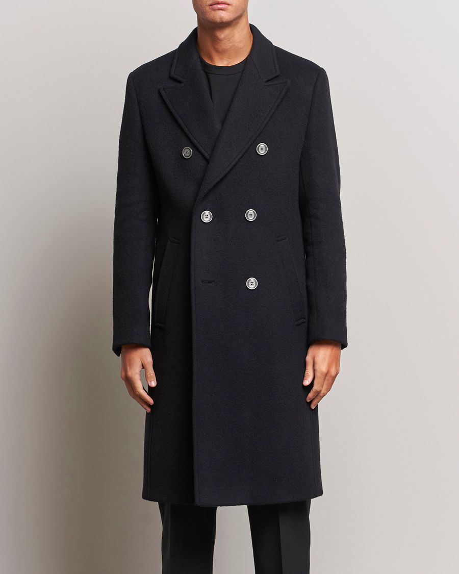 Men | Coats | HUGO | Miroy Wool Double Breasted Coat Black