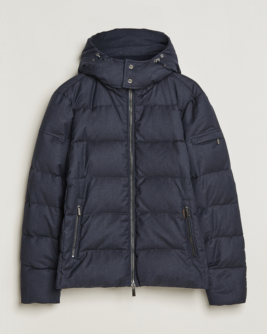 MooRER Brett Wool/Cashmere Hooded Jacket Blue Grey at