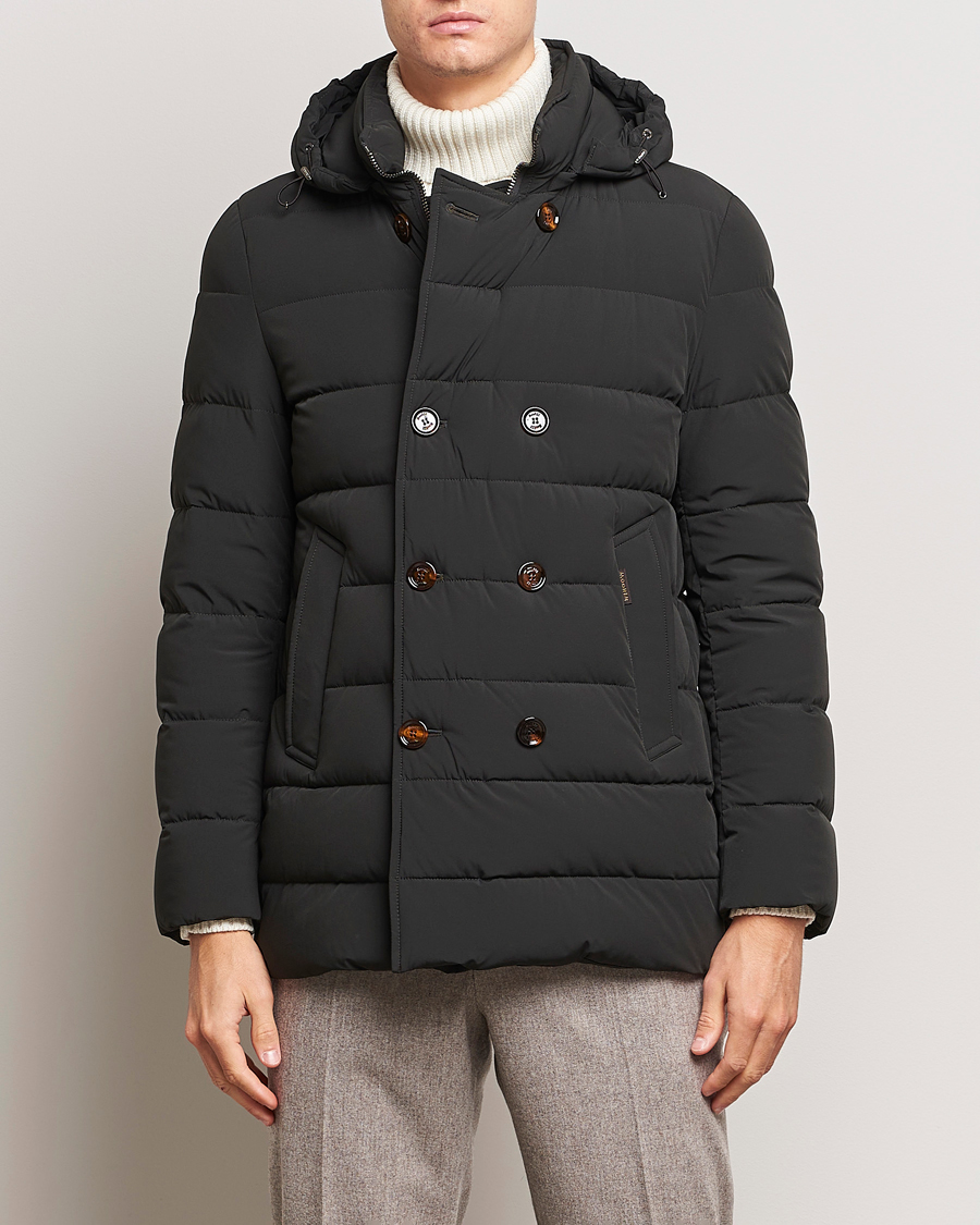 Men | Coats & Jackets | MooRER | Florio Double Breasted Nylon Coat Dark Green