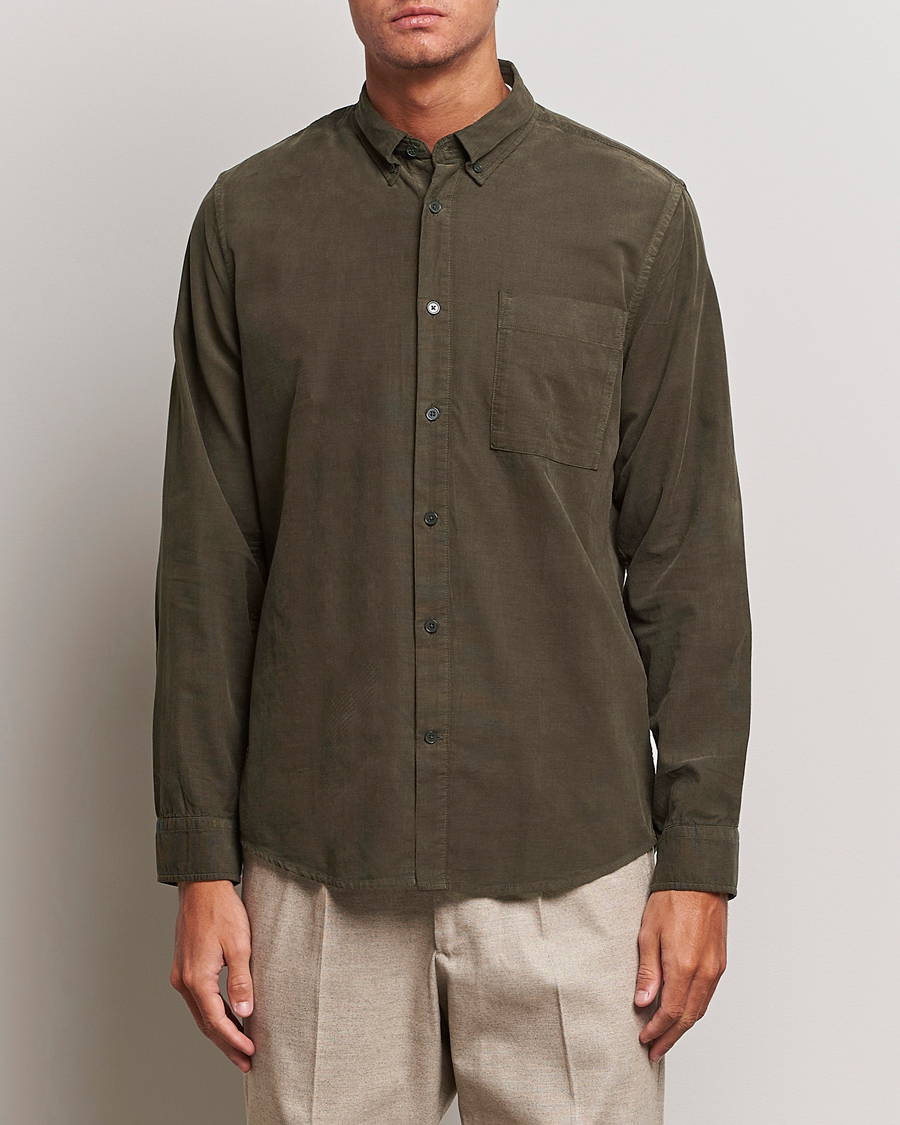 Men | Corduroy Shirts | NN07 | Arne Baby Cord Shirt Dark Green
