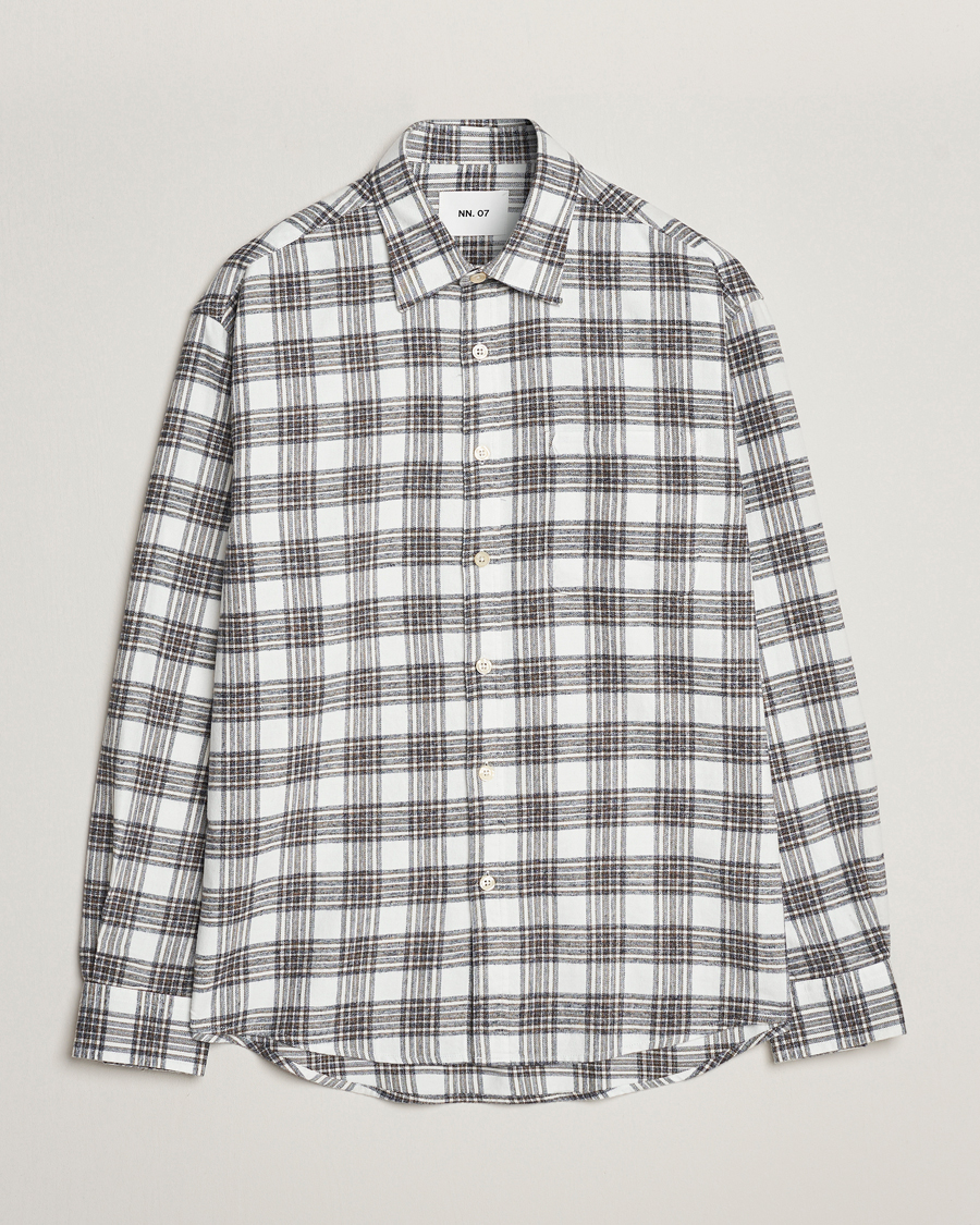 Men | Flannel Shirts | NN07 | Deon Brushed Flannel Checked Shirt Cream/Brown