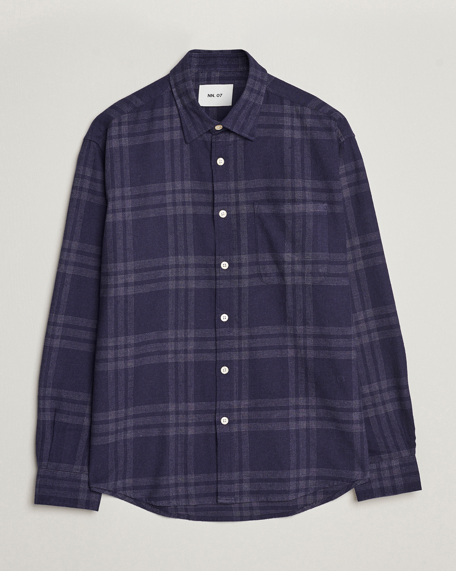 NN07 Deon Brushed Flannel Checked Shirt Navy Blue at CareOfCarl.com