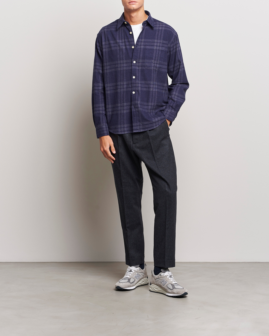 Men | Shirts | NN07 | Deon Brushed Flannel Checked Shirt Navy Blue