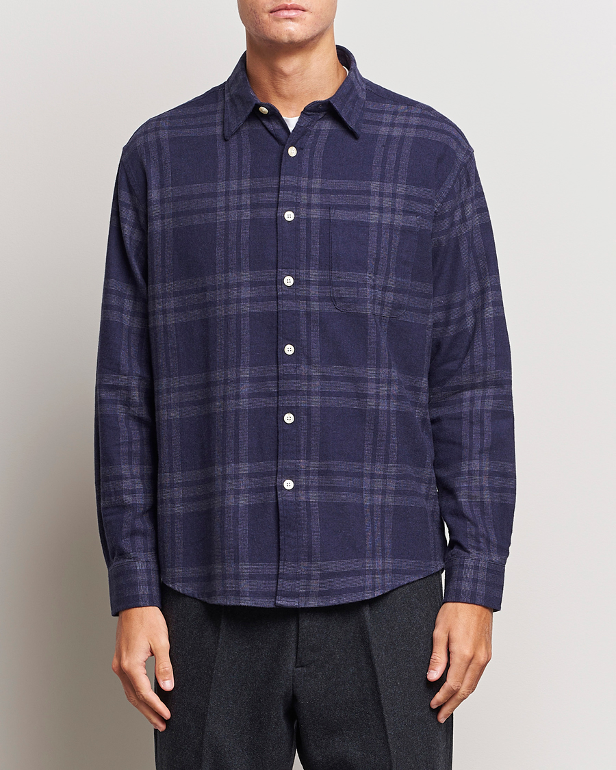 Men | Flannel Shirts | NN07 | Deon Brushed Flannel Checked Shirt Navy Blue