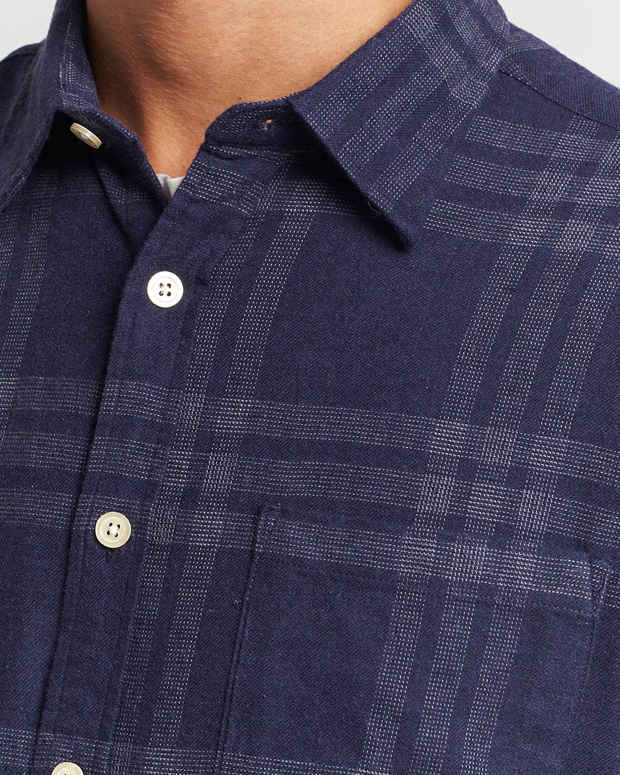 NN07 Deon Brushed Flannel Checked Shirt Navy Blue at CareOfCarl.com