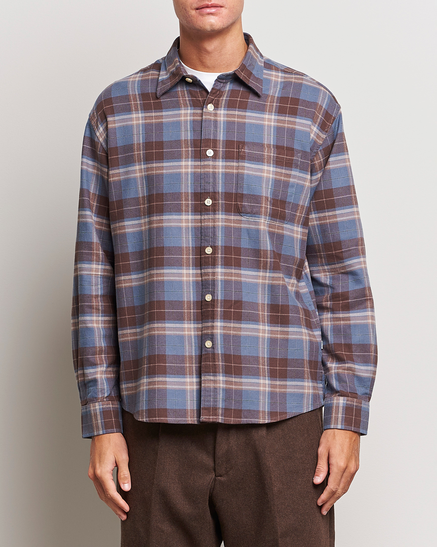Men | Flannel Shirts | NN07 | Deon Brushed Flannel Checked Shirt Brown/Blue