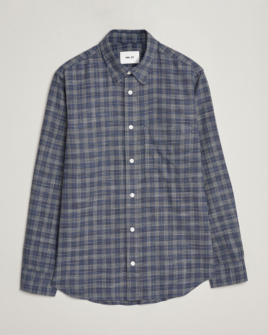 NN07 Cohen Brushed Flannel Checked Shirt Navy Blue at CareOfCarl.com