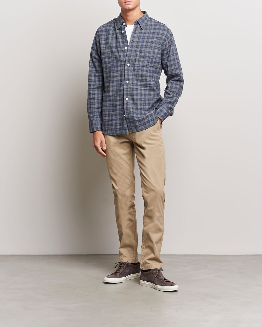 Men | Shirts | NN07 | Cohen Brushed Flannel Checked Shirt Navy Blue