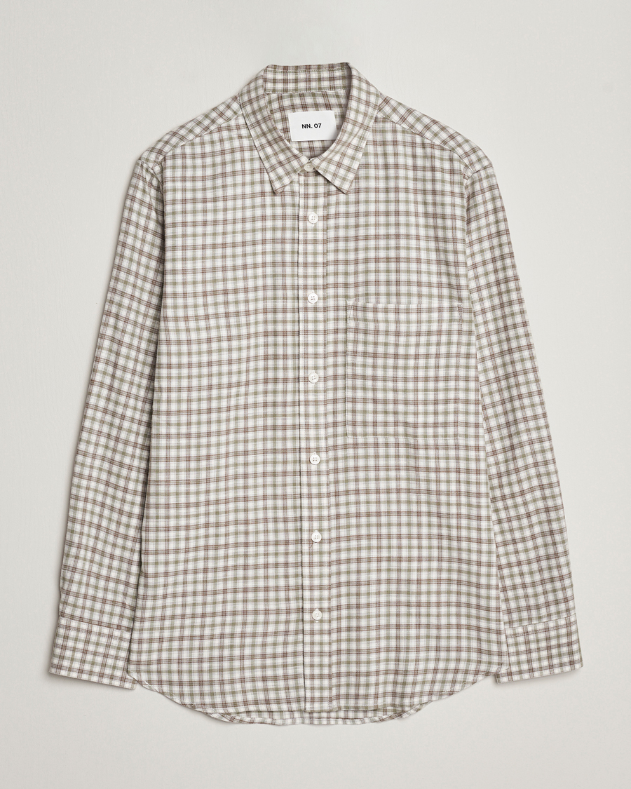 Men | Flannel Shirts | NN07 | Cohen Brushed Flannel Checked Shirt Green/Cream