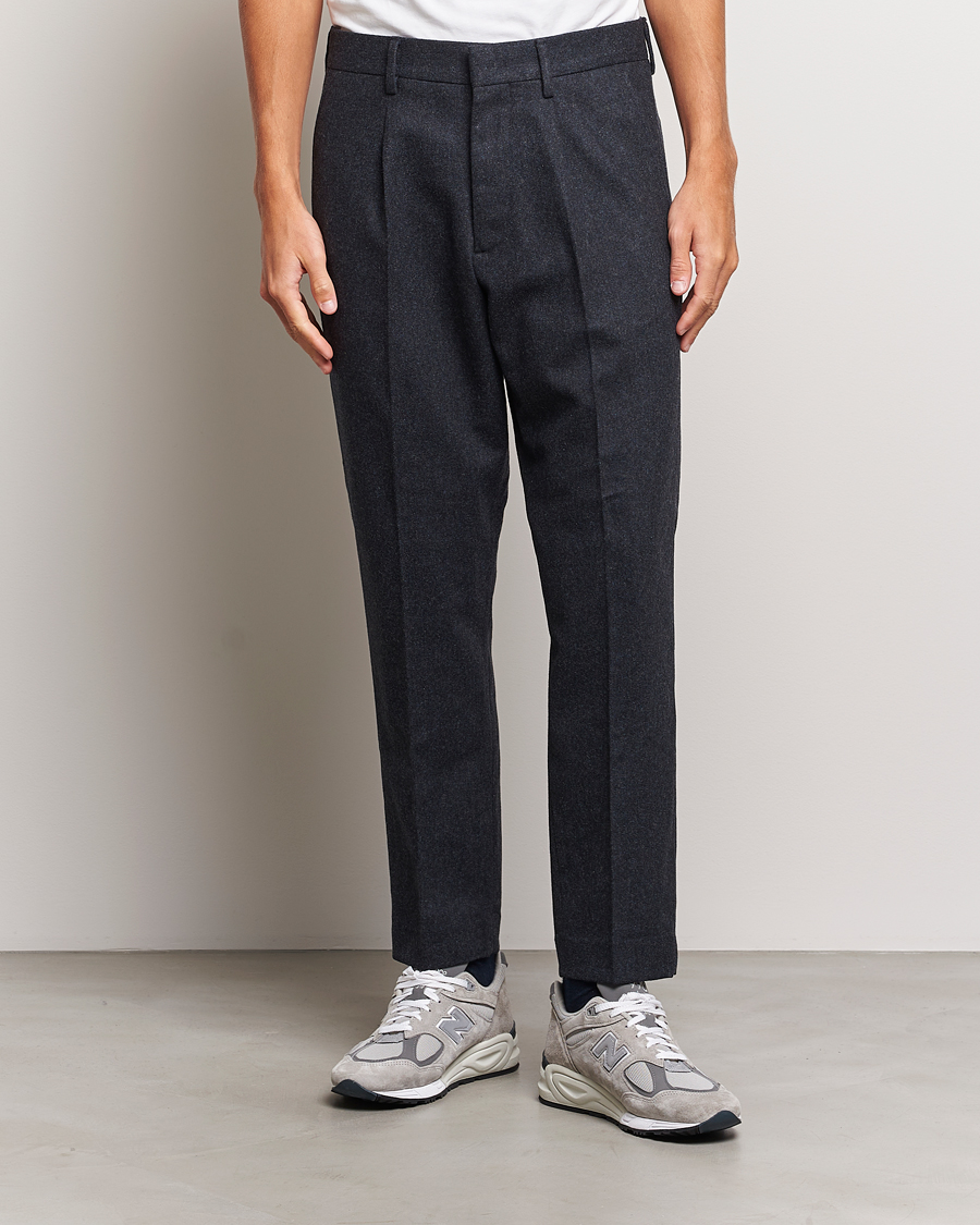 Men |  | NN07 | Bill Brushed Flannel Pleated Trousers Navy Blue