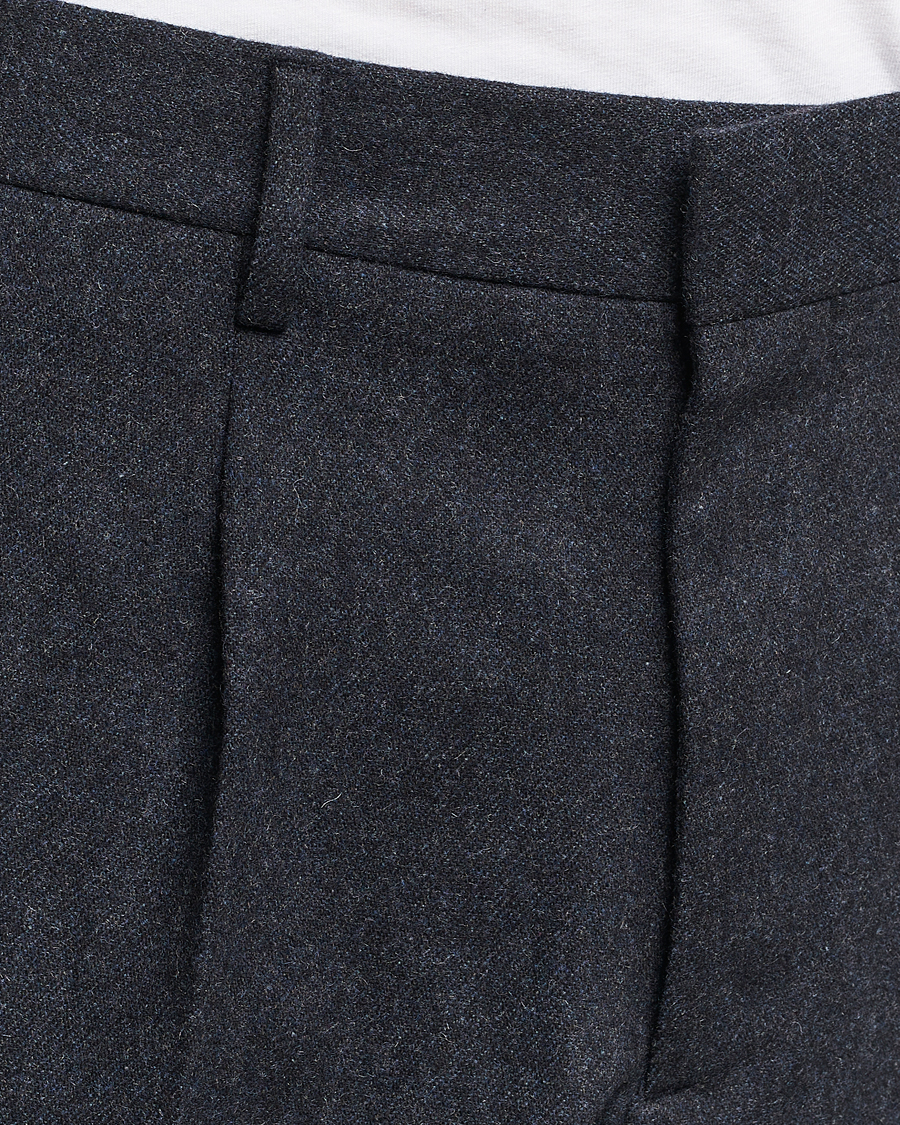Men | Trousers | NN07 | Bill Brushed Flannel Pleated Trousers Navy Blue