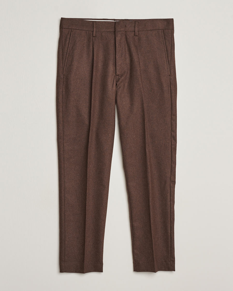 Men | Trousers | NN07 | Bill Brushed Flannel Pleated Trousers Demitasse Brown