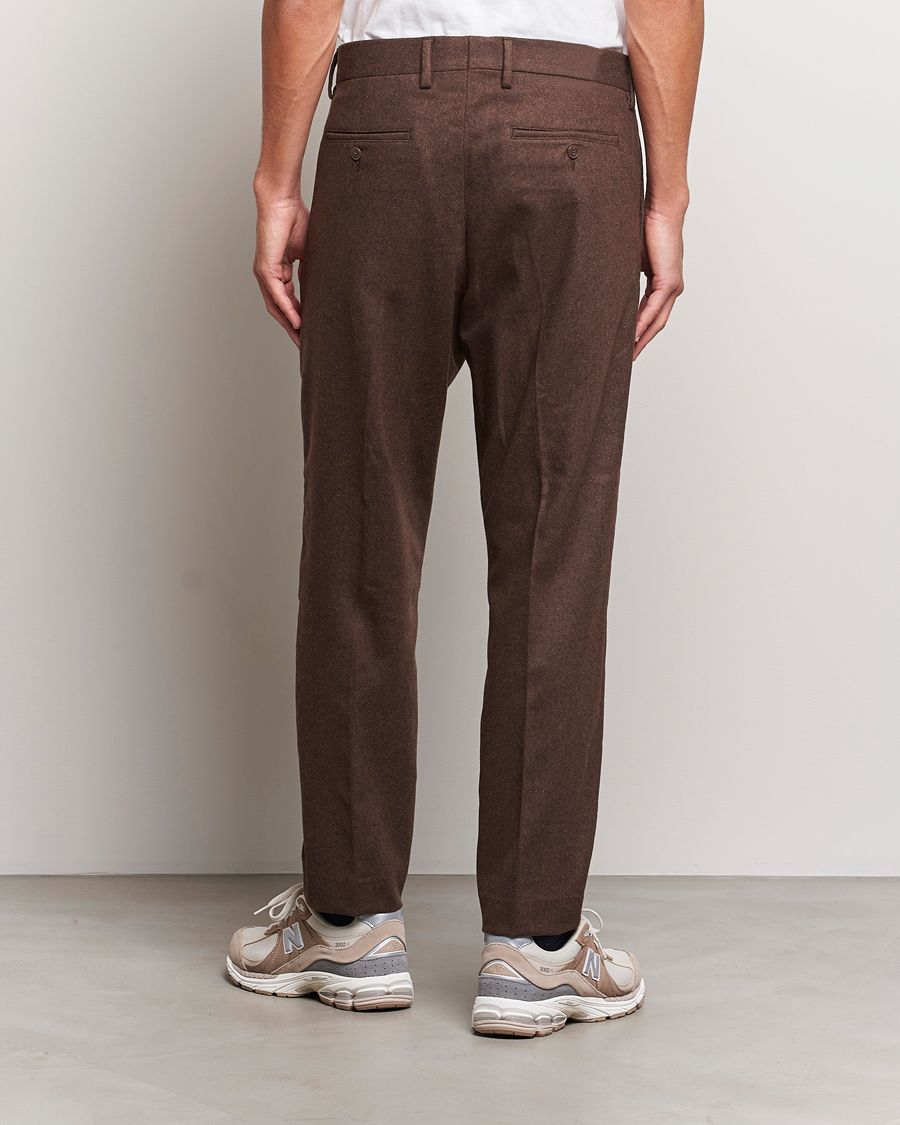 Men | Trousers | NN07 | Bill Brushed Flannel Pleated Trousers Demitasse Brown