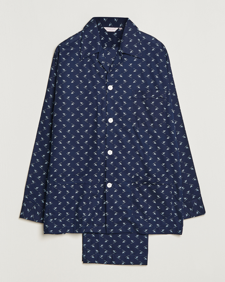 Men | Pyjamas & Robes | Derek Rose | Cotton Ski Pyjama Set Navy