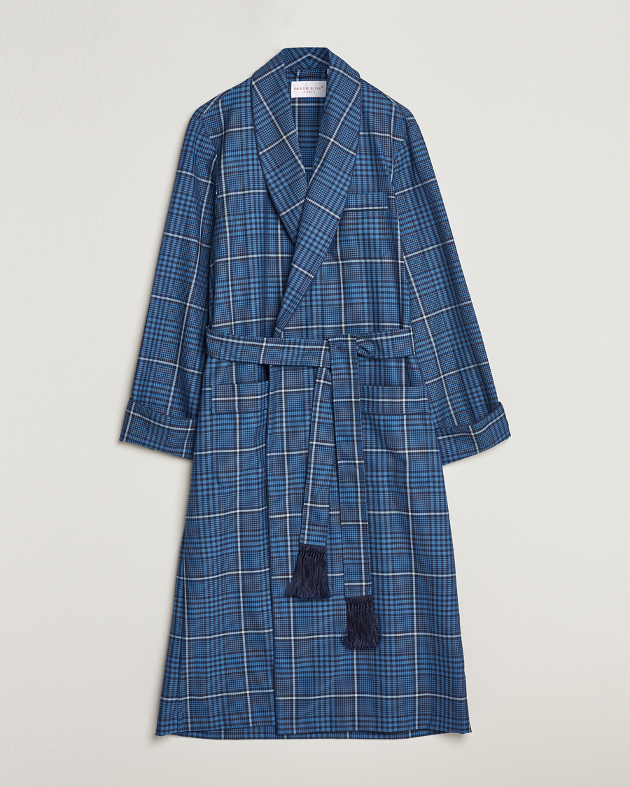 Men | Pyjamas & Robes | Derek Rose | Wool Checked Gown Blue