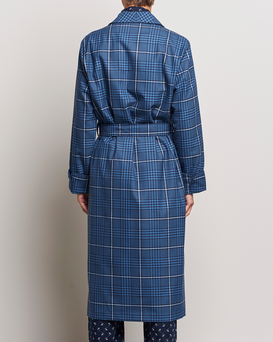 Men | Pyjamas & Robes | Derek Rose | Wool Checked Gown Blue