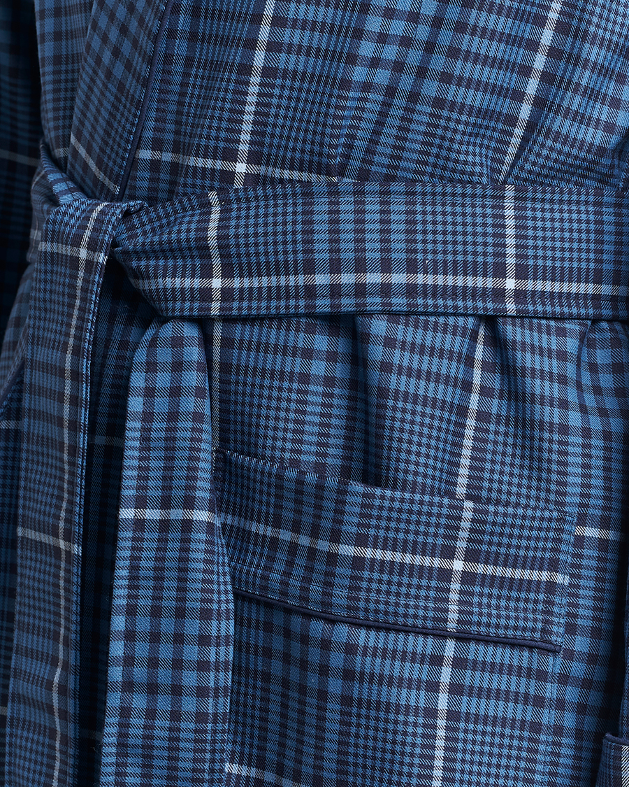 Men | Pyjamas & Robes | Derek Rose | Wool Checked Gown Blue