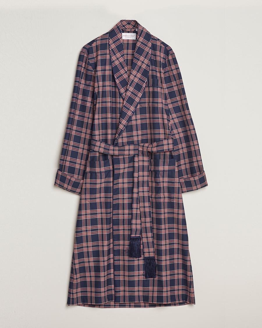 Men | Pyjamas & Robes | Derek Rose | Wool Checked Gown Navy