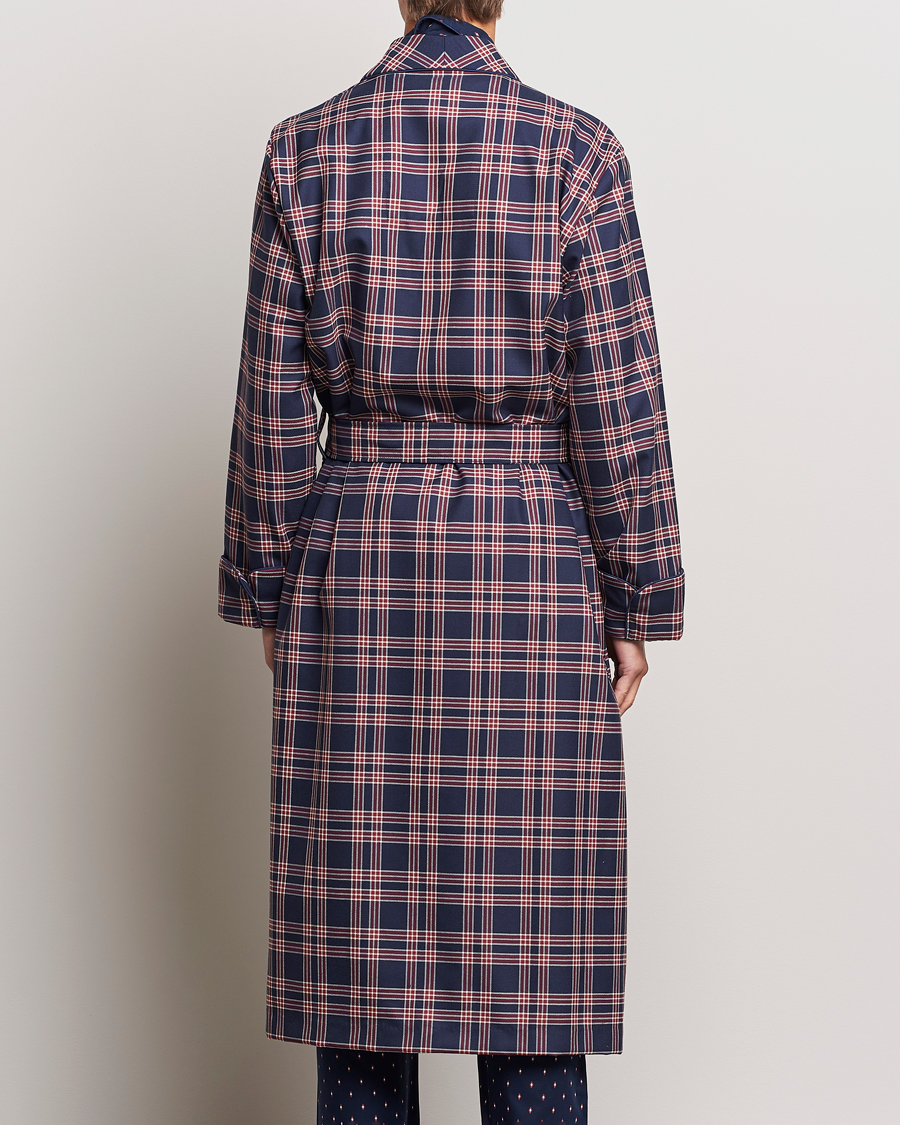 Men | Pyjamas & Robes | Derek Rose | Wool Checked Gown Navy