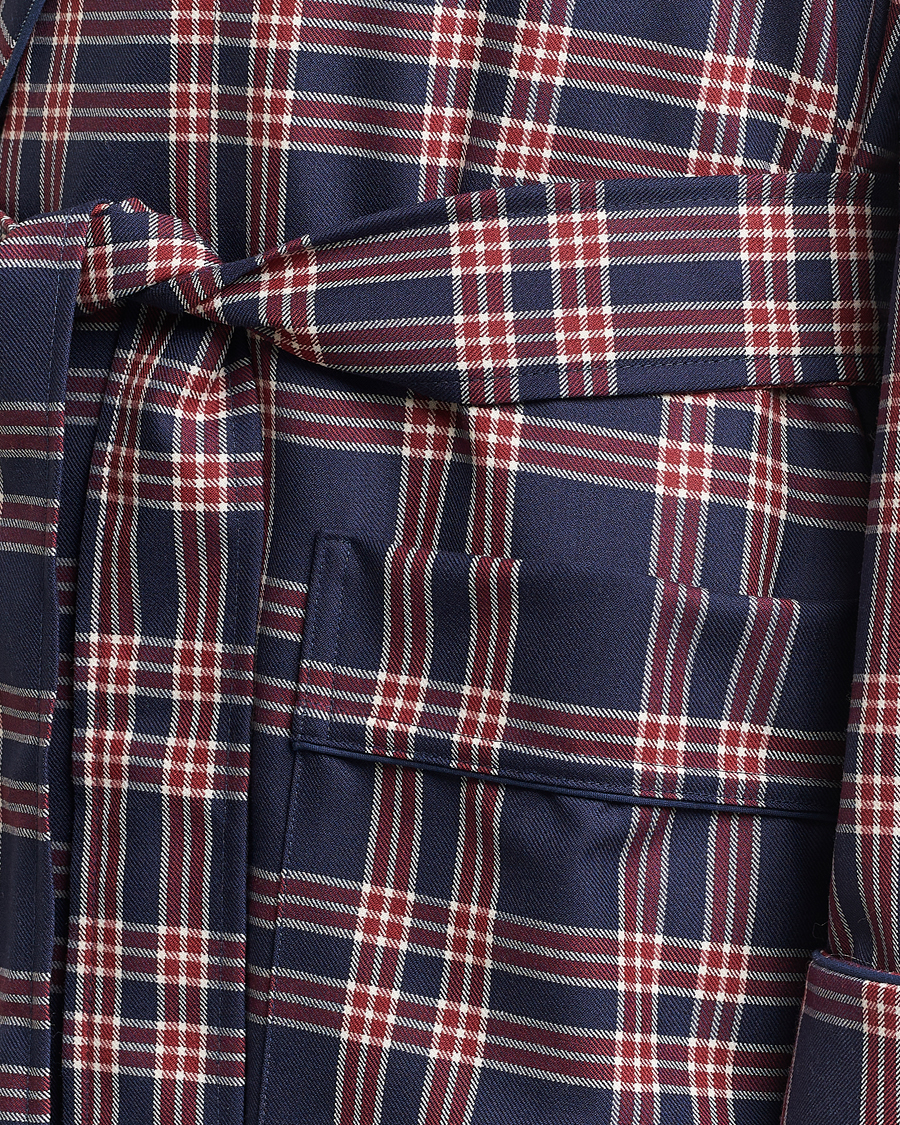 Men | Pyjamas & Robes | Derek Rose | Wool Checked Gown Navy