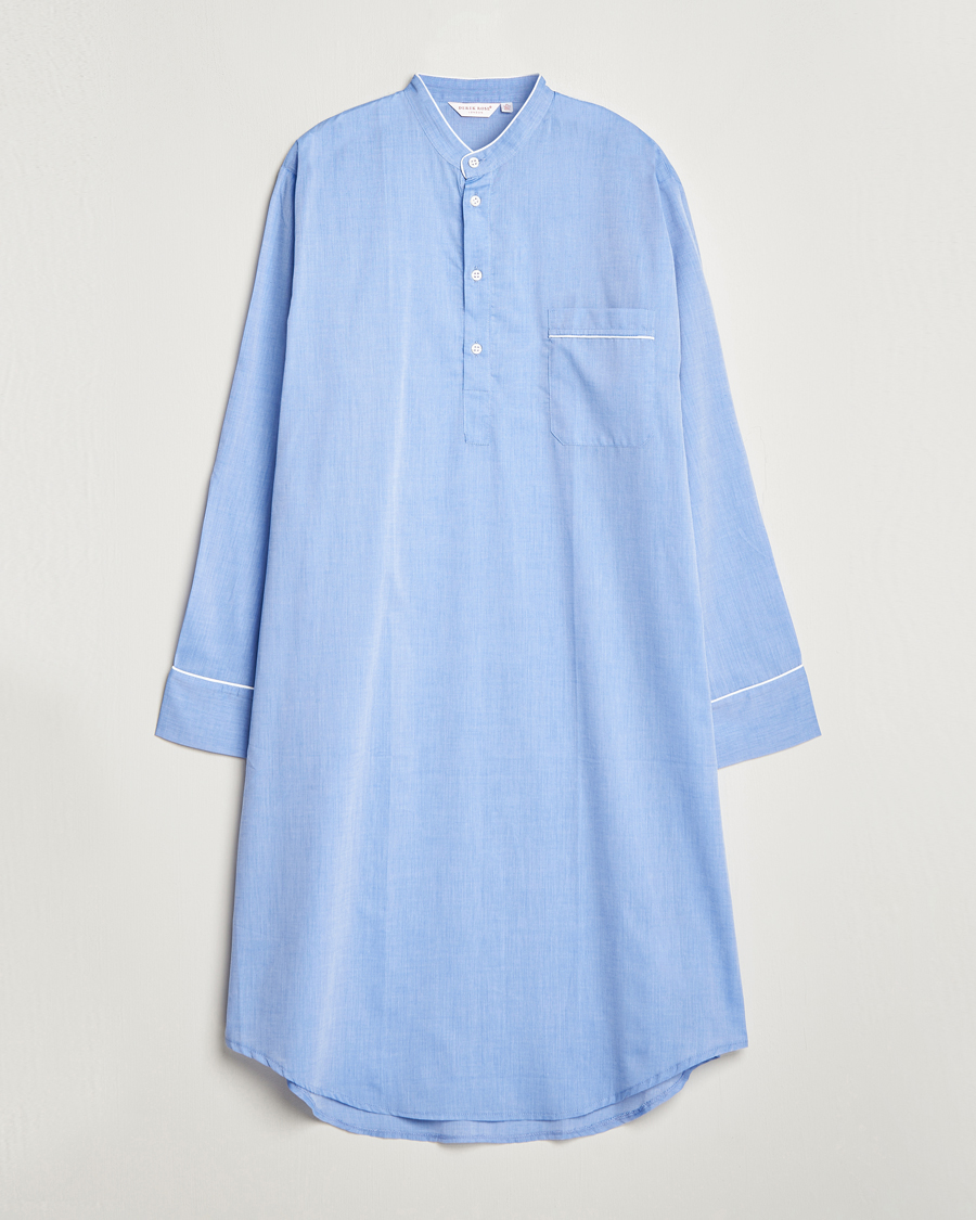 Men | Pyjamas | Derek Rose | Cotton Pullover Nightshirt Light Blue