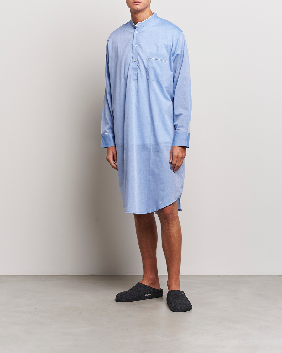 Men | Pyjamas & Robes | Derek Rose | Cotton Pullover Nightshirt Light Blue