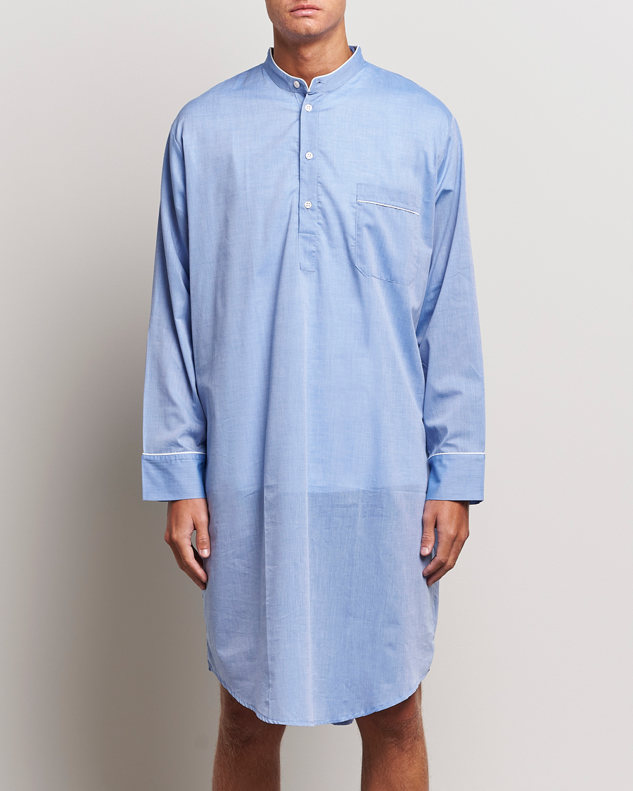 Men | Pyjamas & Robes | Derek Rose | Cotton Pullover Nightshirt Light Blue
