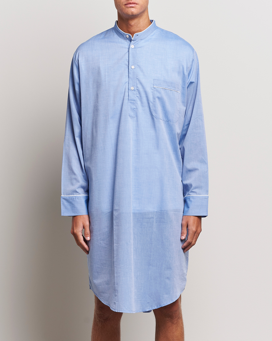Men | Derek Rose Cotton Pullover Nightshirt Light Blue | Derek Rose | Cotton Pullover Nightshirt Light Blue