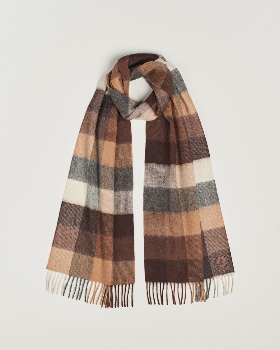 Men | Amanda Christensen Merino Wool Block Check Scarf Brown Multi | Amanda Christensen | Merino Wool Block Check Scarf Brown Multi