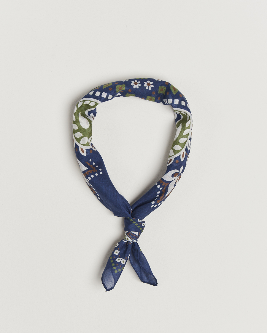 Men | Dress Scarves | Amanda Christensen | Cotton Voilé Printed Flower Bandana Navy
