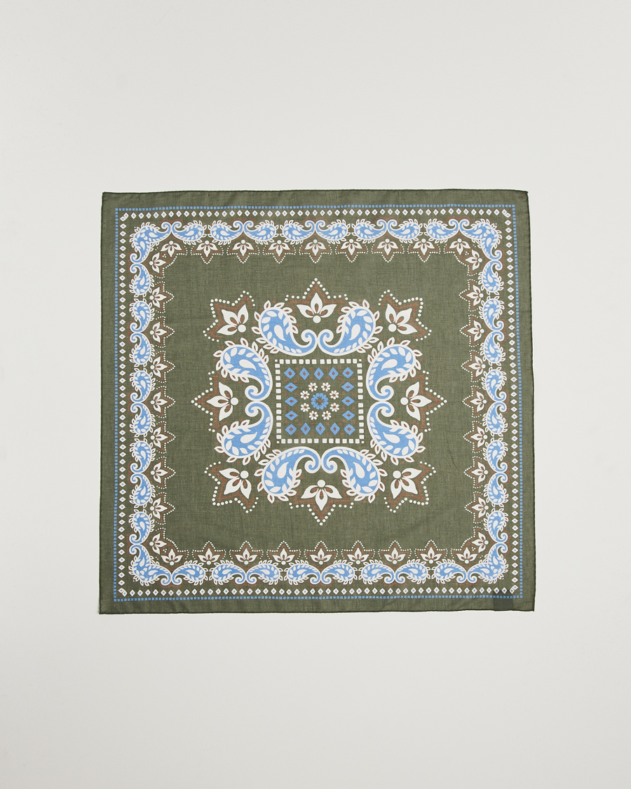 Men | Amanda Christensen Cotton Voilé Printed Flower Bandana Olive | Amanda Christensen | Cotton Voilé Printed Flower Bandana Olive