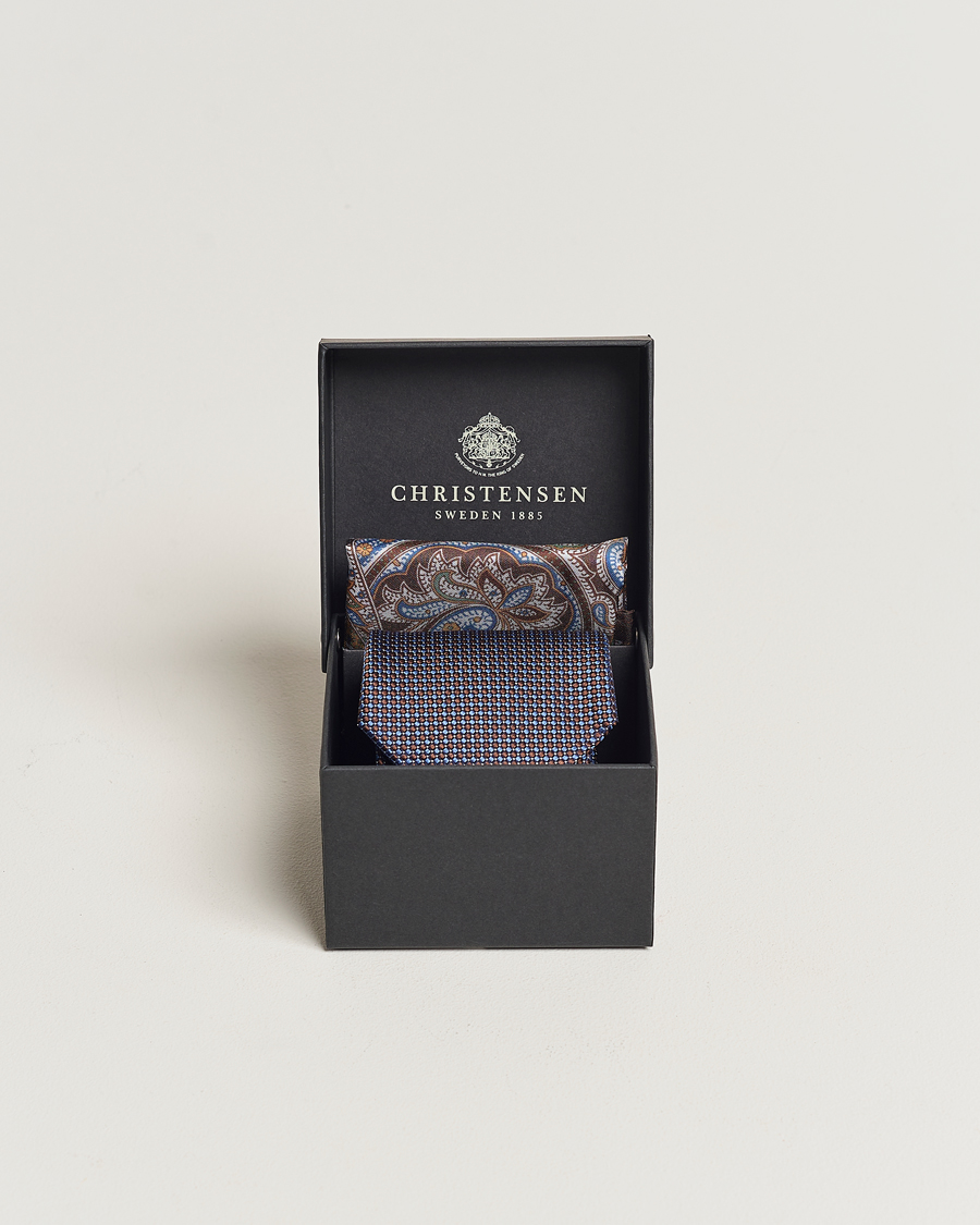 Men |  | Amanda Christensen | Box Set Silk 8 cm Paisley Tie And Pocket Square Brown