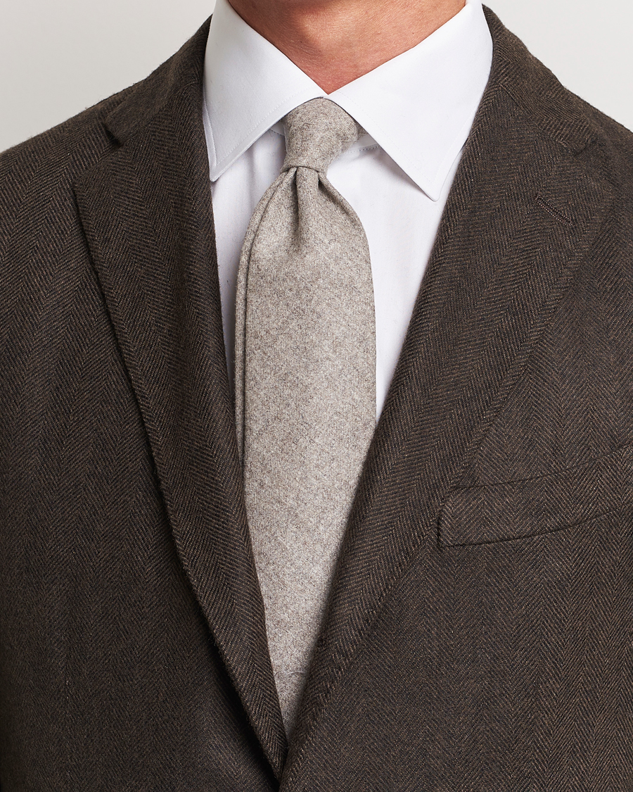 Men |  | Amanda Christensen | Wool Flannel 8cm Tie Beige Melange
