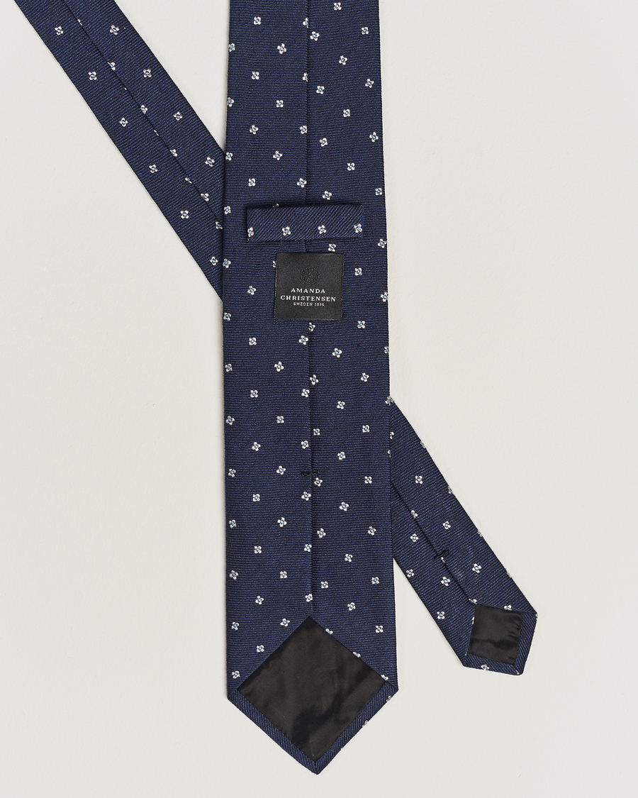 Men | Amanda Christensen Silk/Wool 8cm Printed Flower Tie Navy | Amanda Christensen | Silk/Wool 8cm Printed Flower Tie Navy
