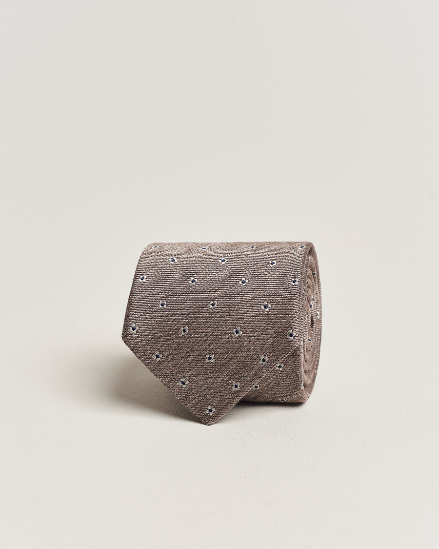 Men | Amanda Christensen Silk/Wool 8cm Printed Flower Tie Beige Melange | Amanda Christensen | Silk/Wool 8cm Printed Flower Tie Beige Melange