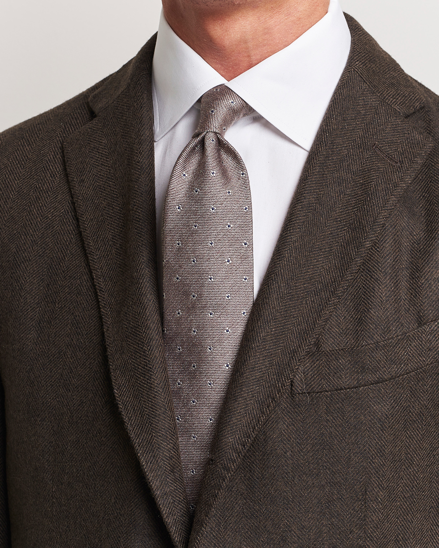 Men |  | Amanda Christensen | Silk/Wool 8cm Printed Flower Tie Beige Melange