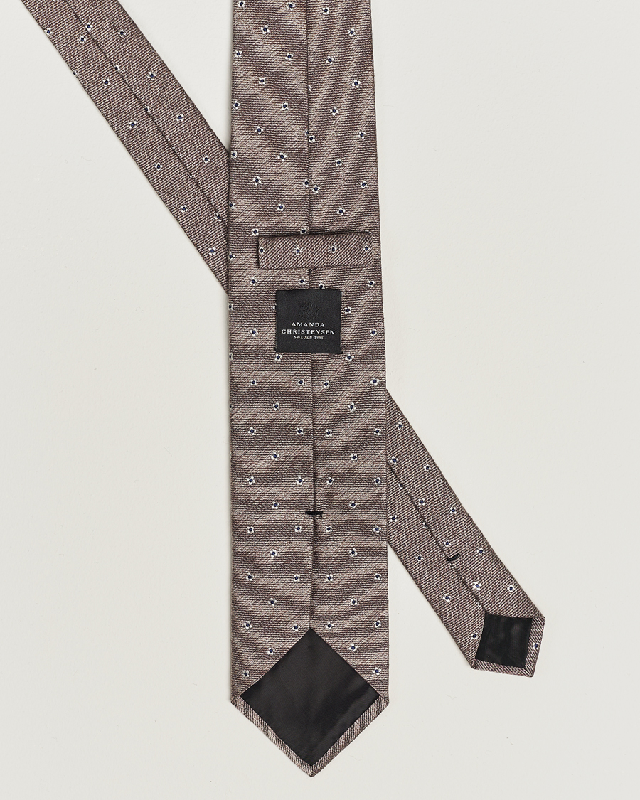 Men | Amanda Christensen Silk/Wool 8cm Printed Flower Tie Beige Melange | Amanda Christensen | Silk/Wool 8cm Printed Flower Tie Beige Melange
