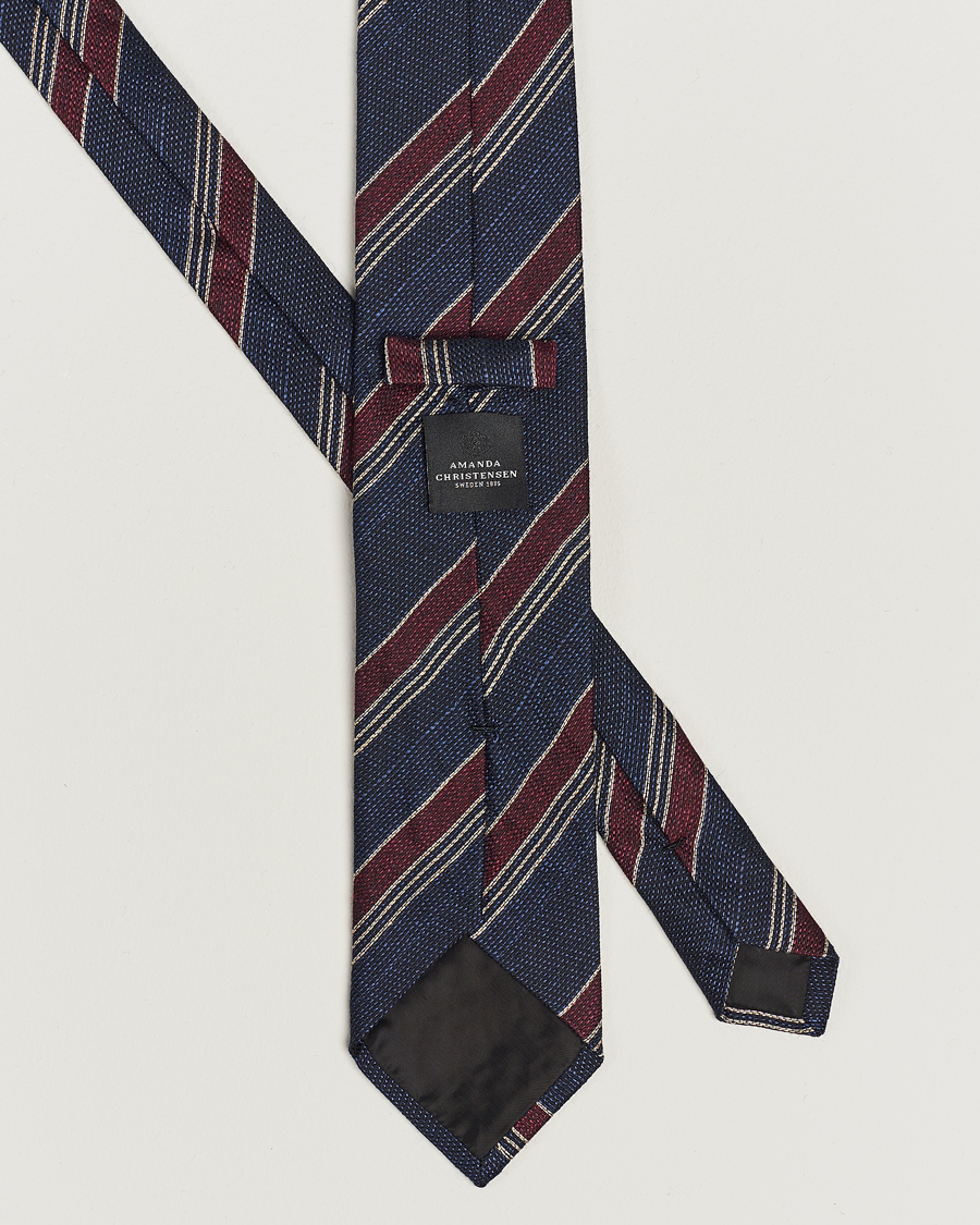 Men | Amanda Christensen Cotton/Wool/Silk 8cm Regimental Stripe Tie Navy/Red | Amanda Christensen | Cotton/Wool/Silk 8cm Regimental Stripe Tie Navy/Red