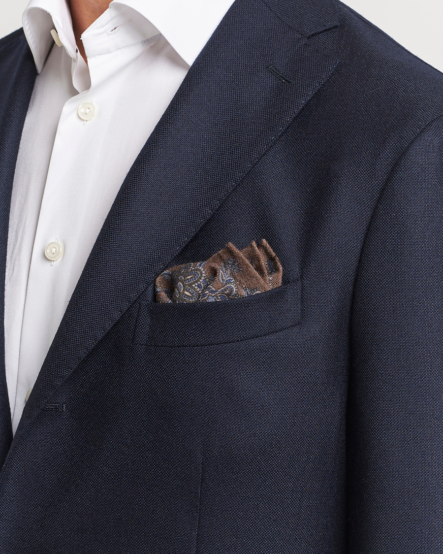 Men | Amanda Christensen Wool Flannel Large Flower Pocket Square Brown | Amanda Christensen | Wool Flannel Large Flower Pocket Square Brown