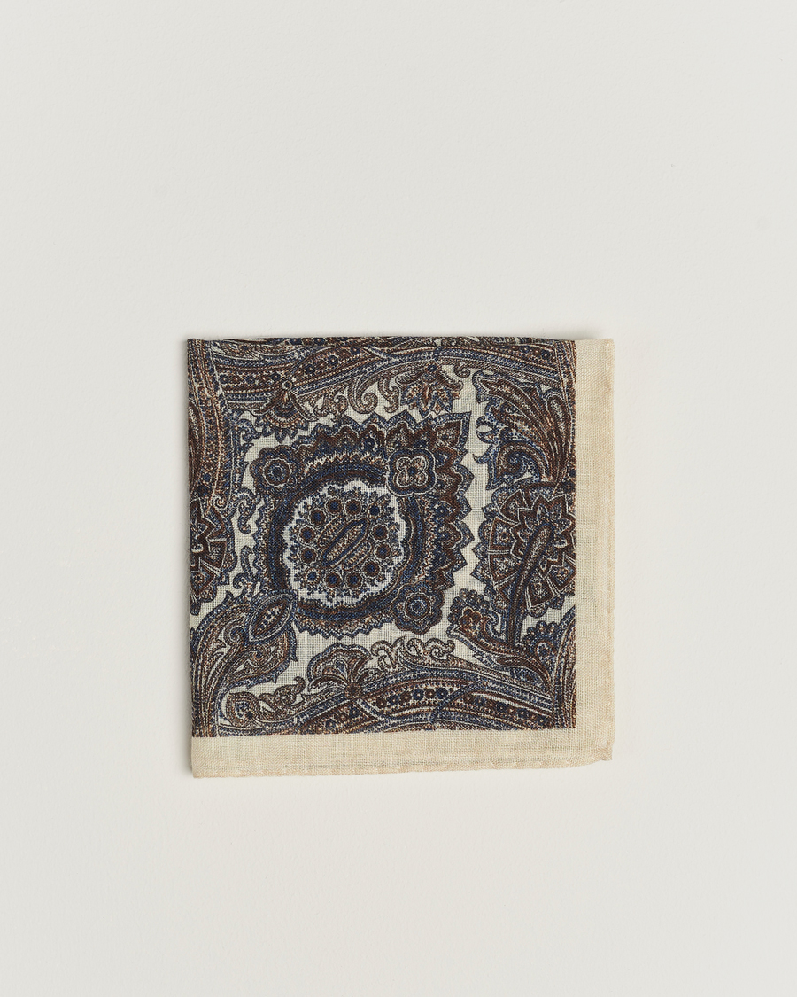 Men | Amanda Christensen Wool Printed Large Paisley Pocket Square White | Amanda Christensen | Wool Printed Large Paisley Pocket Square White