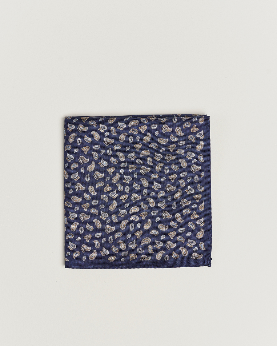 Men | Amanda Christensen Silk Oxford Printed Paisley Pocket Square Navy | Amanda Christensen | Silk Oxford Printed Paisley Pocket Square Navy