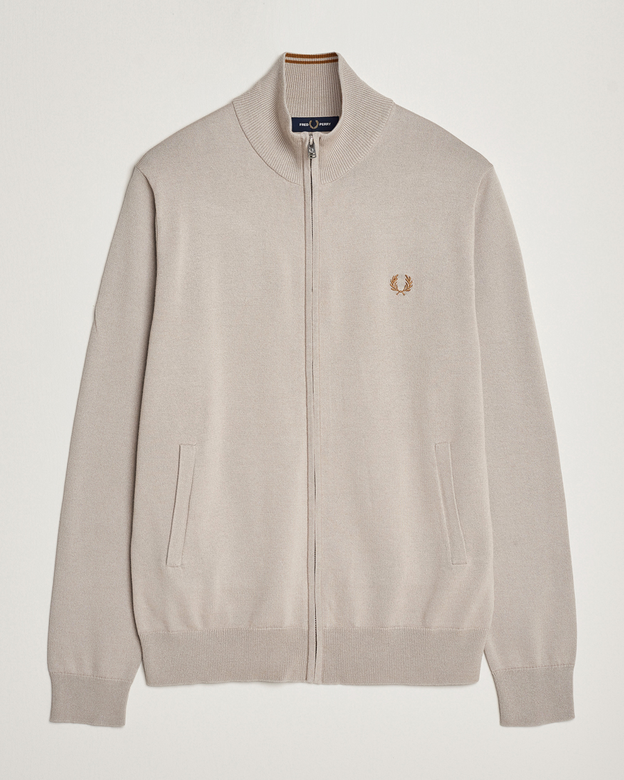 Men | Sweaters & Knitwear | Fred Perry | Knitted Zip Through Jacket Dark Oatmeal