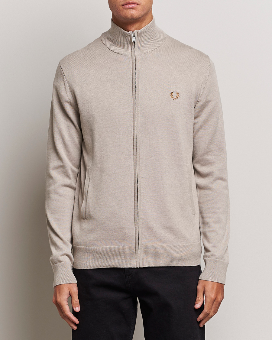 Men | Fred Perry | Fred Perry | Knitted Zip Through Jacket Dark Oatmeal