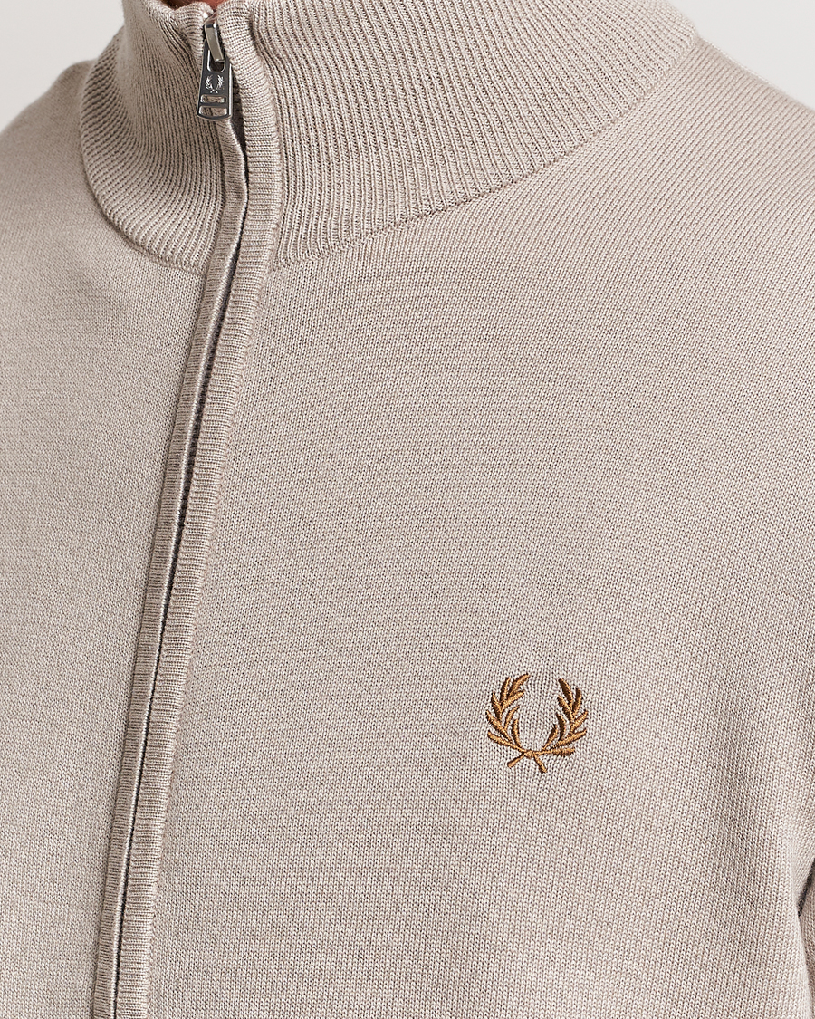 Men | Sweaters & Knitwear | Fred Perry | Knitted Zip Through Jacket Dark Oatmeal