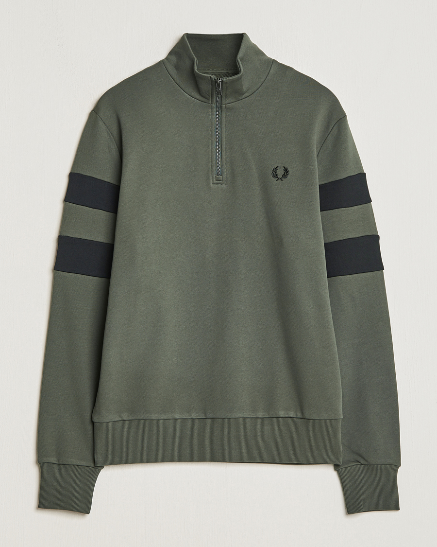 Men | Sweaters & Knitwear | Fred Perry | Tipped Sleeve Half Zip Sweatshirt Field Green