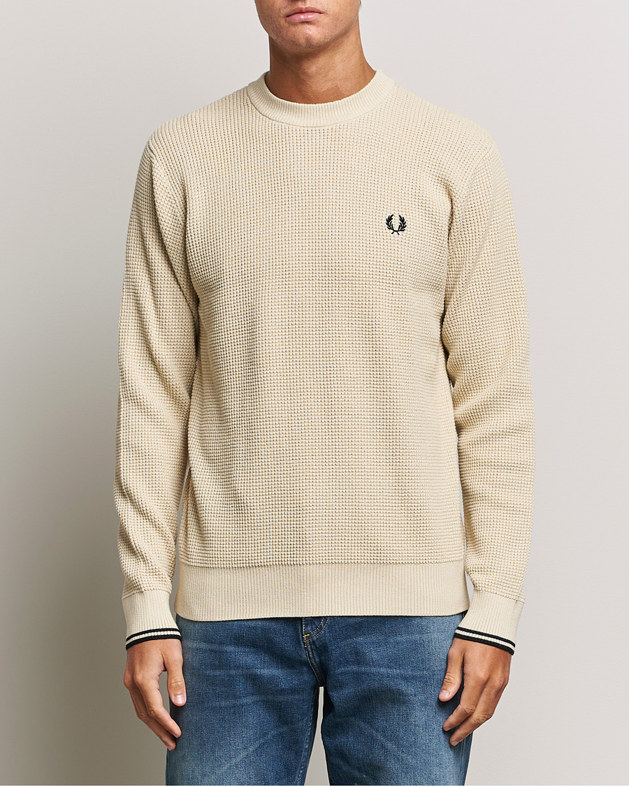 Men | Knitted Jumpers | Fred Perry | Waffle Stitch Jumper Oatmeal