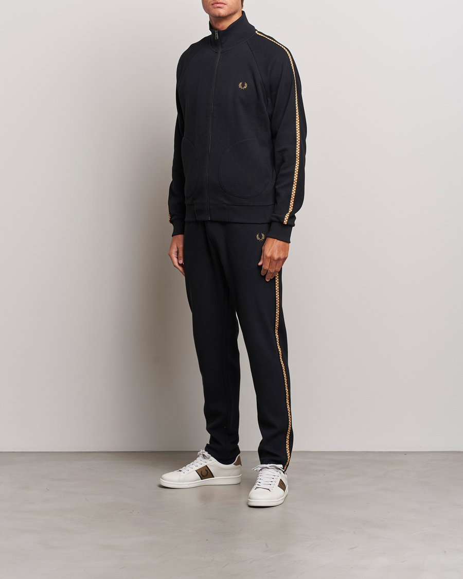 Men | Sweaters & Knitwear | Fred Perry | Checkboard Taped Zip Through Jacket Black