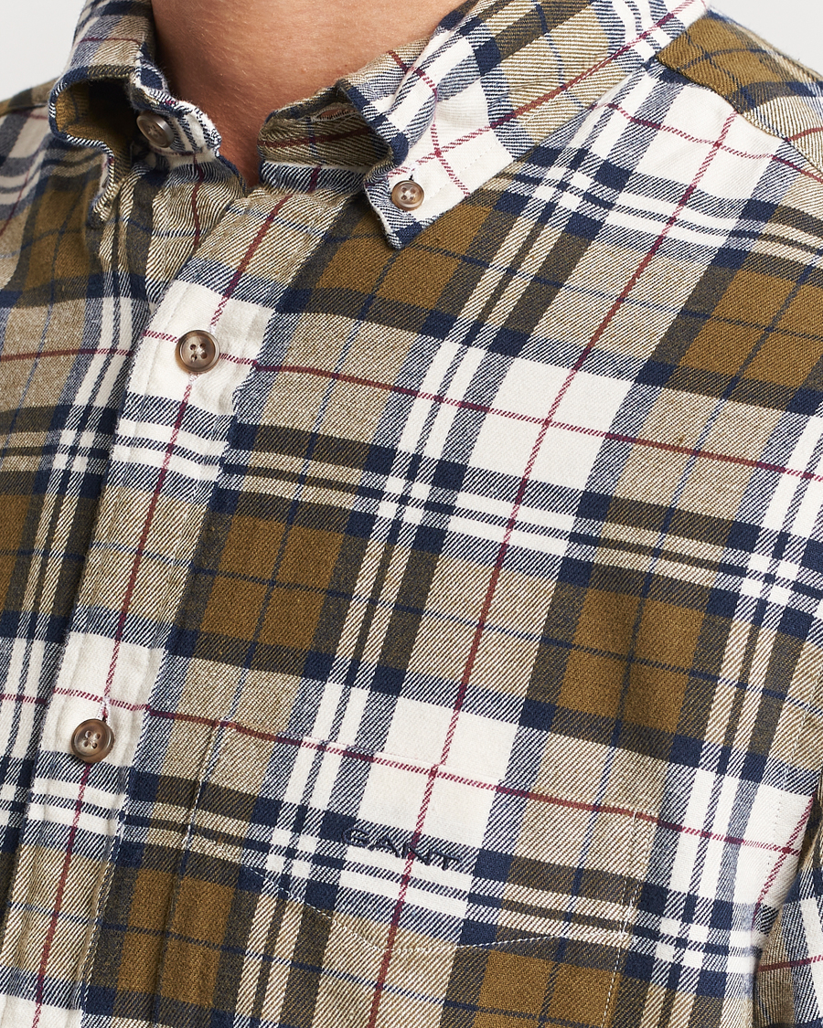 Men | Shirts | GANT | Regular Fit Flannel Checked Shirt Dark Cactus